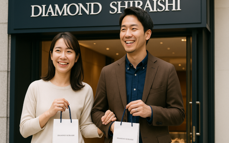 ダイヤモンドシライシ町田マルイ店で満足のいく指輪を選んだカップル

