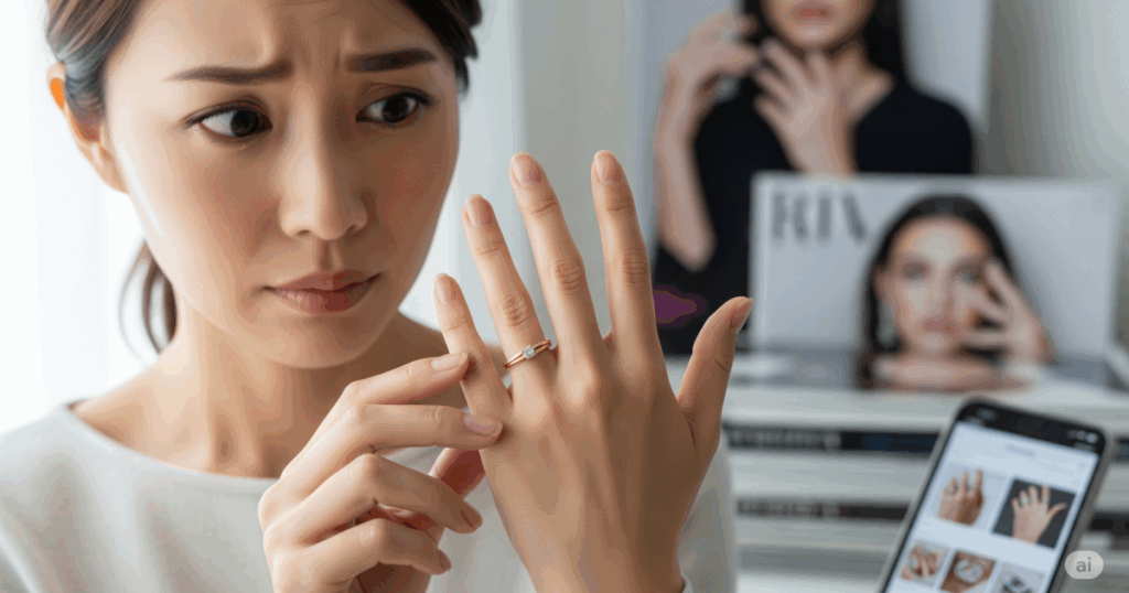 アイプリモの指輪がダサいか悩む女性のイメージ